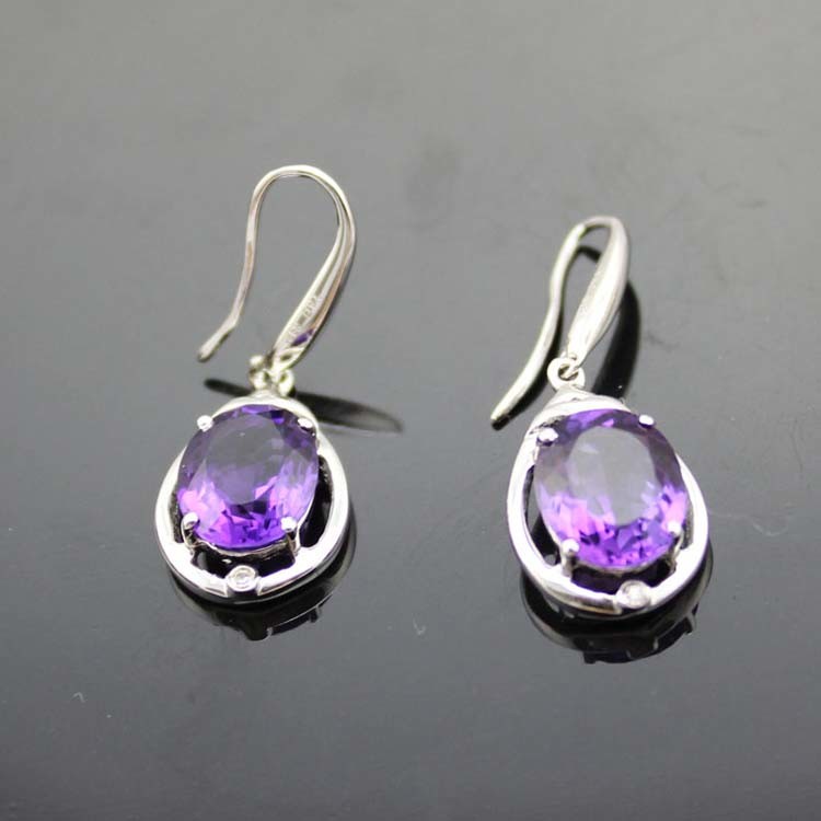 925 Sterling Silver Oval Blue Topaz Cubic Zircon Dangle Earrings (PSJ04195)