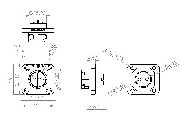 Electrical IP67 Power Connector 2 Pin Male Socket Connector Industrial