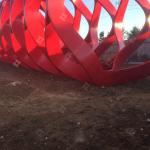 Large Stainless Steel Light Sculpture With Red Painted Surface For Outdoor