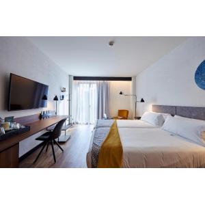 Buy cheap Tunisia hotel furniture manufactuer from china by Laminate wood headboard bed with long desk table and Fabric sofa chair from wholesalers