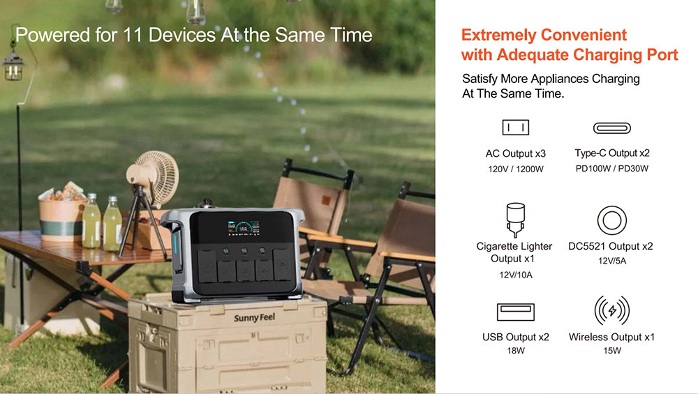 1200W Wireless Charging Portable Power Solar Generator With Lithium Iron Phosphate Batteries