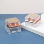 15g 30g 50g Clear Square Glass Cosmetic Jar with Rose Golden Lids Customized