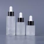 Glass Cosmetic Containers Flat Shoulder Frosted Cosmetic Serum Dropper Bottle