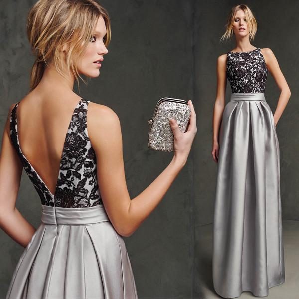 Buy cheap Uper Black Lace Under Gray Satin Sleeveless O Neck Gorgeous Evening Dress TSJY097 from wholesalers