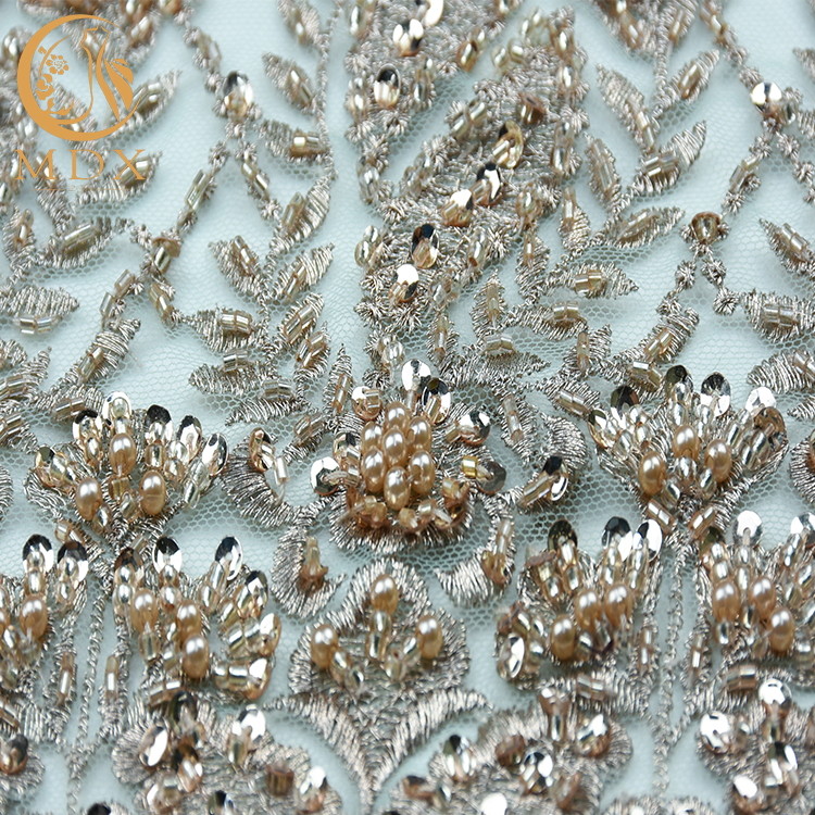 Beaded Nice Lace Fabric Exquisite 91.44cm Length Types Of Handmade Lace
