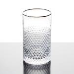 Diamond Cut Highball Glass Drinking Cups Gold Silver Rimmed 18 Ounce Mouth Blown