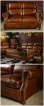 Modern Brown Leather Sectional Sofas , Tan Soft Leather Couch High Back Cushion