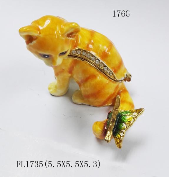 Buy cheap Cat shape trinket box with rhinestone for new jewelry boxes cat enamel cat trinket jewelry box from wholesalers