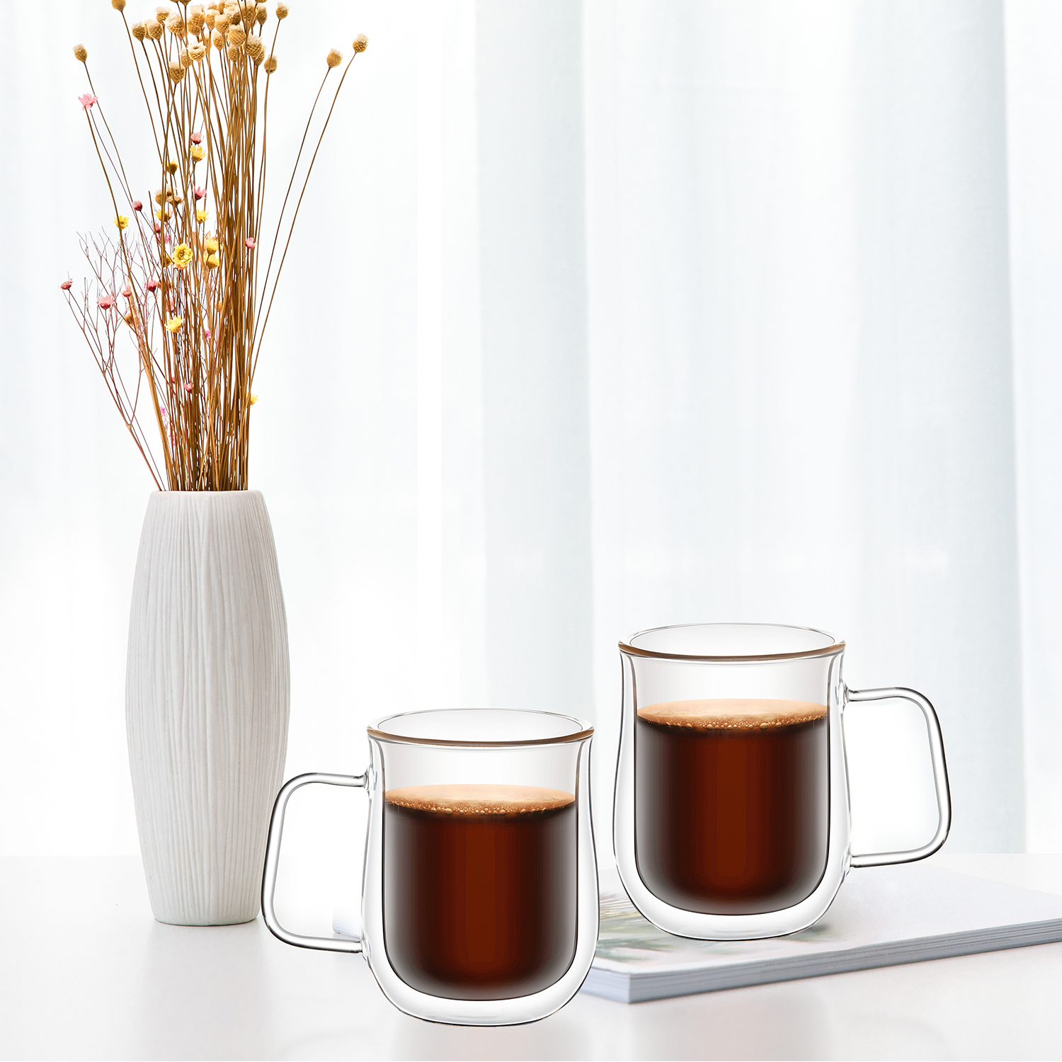 Amazon top seller High quality Borsilicate double wall Heat Resistant Hot Coffee Glss Double Wall Glass Cup