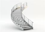 Stainless Steel Metal Spiral Staircase , Curved Basement Stairs Customized Size