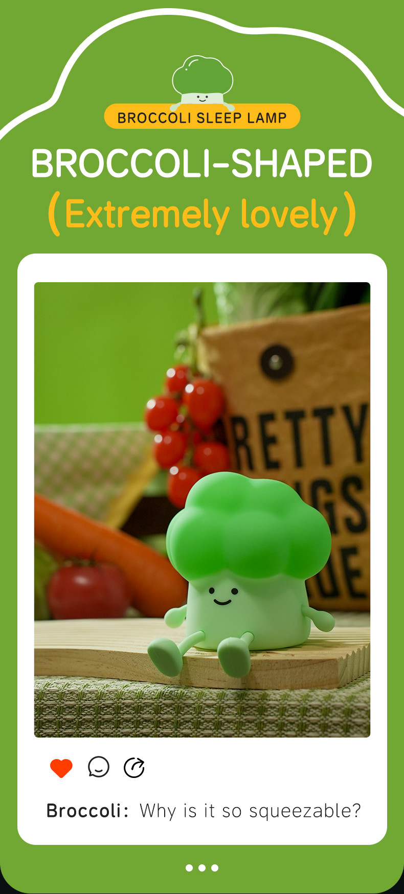 Broccoli Night Light Vegetable Rechargeable Lamp USB Cartoon Silicone Children Kid Bedroom Decoration Birthday Gift