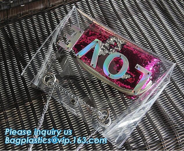 luxury handbag women chain shoulder bag clear PVC plastic tote bag, Tote Bag Clear Shoulder PVC Bag with Zipper, pac, ba