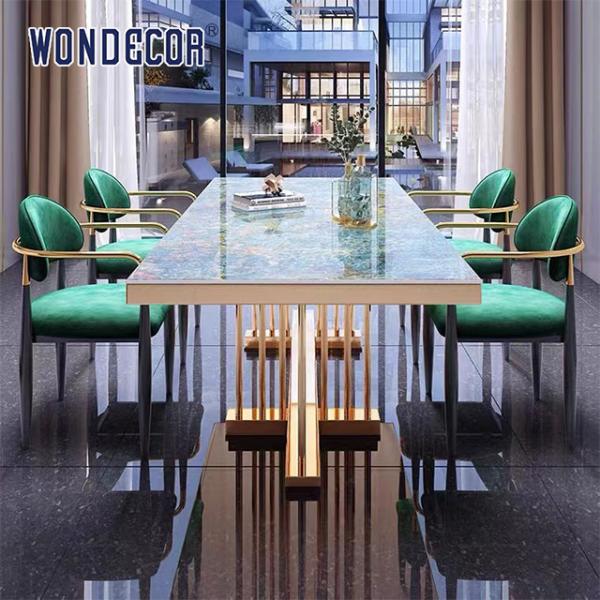 Buy cheap Hotel Luxury Furniture Art Marble Countertop Kitchen Table Stainless Steel Gold Plated from wholesalers