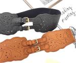 Elastane Women's Fashion Leather Waist Belts With Hole Punched Two Buckle