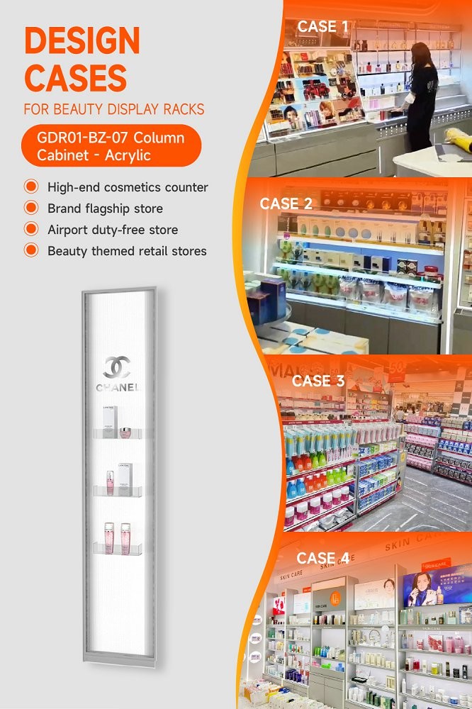 GDR01-BZ-07 Retail Display Column with Grey Melamine and LED Strip Lights for Modern Retail Stores