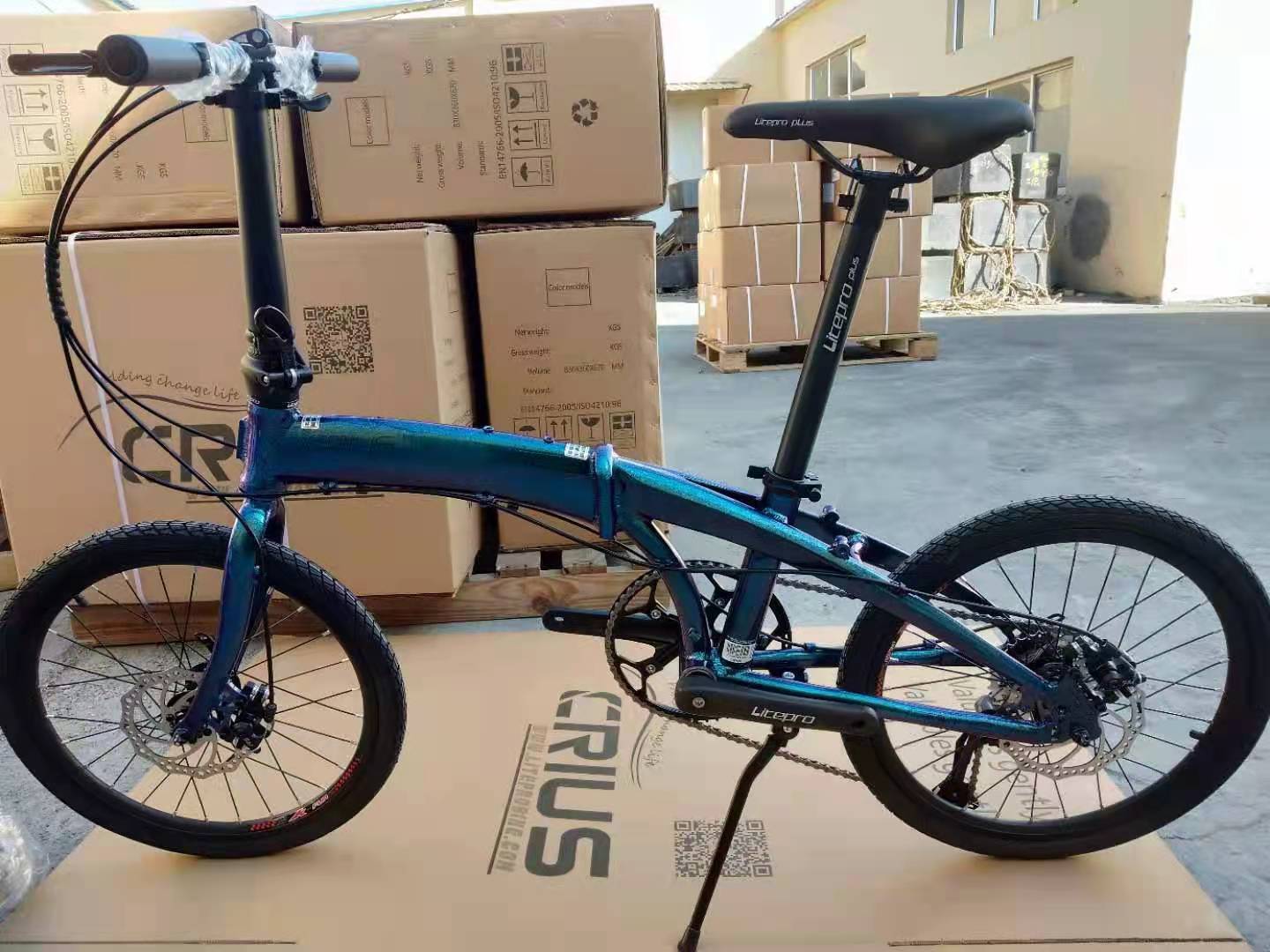 Full Shockingproof Frame Folding Bike 20" 9 Speed Crius Velocity-D Brake for Adults