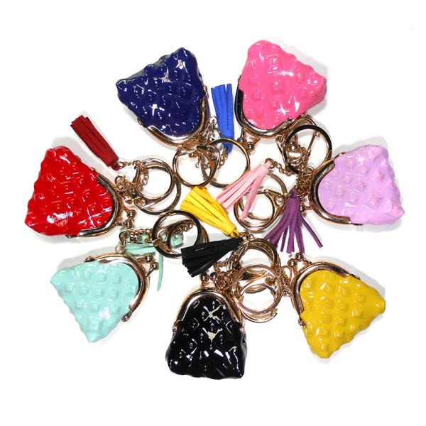 Buy cheap Cute Glitter Leather No Zipper 2cm Change Purse Keychain Handmade from wholesalers