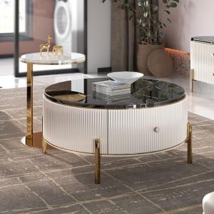 Buy cheap P2 MDF Body Round Coffee Table With Storage Marble Texture ISO Certificated from wholesalers