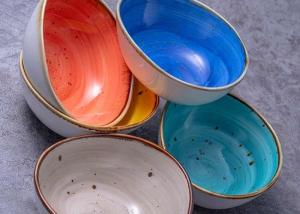 China 5 Inch Multicolor Speckle Ceramic Bowl Set With Rim on sale