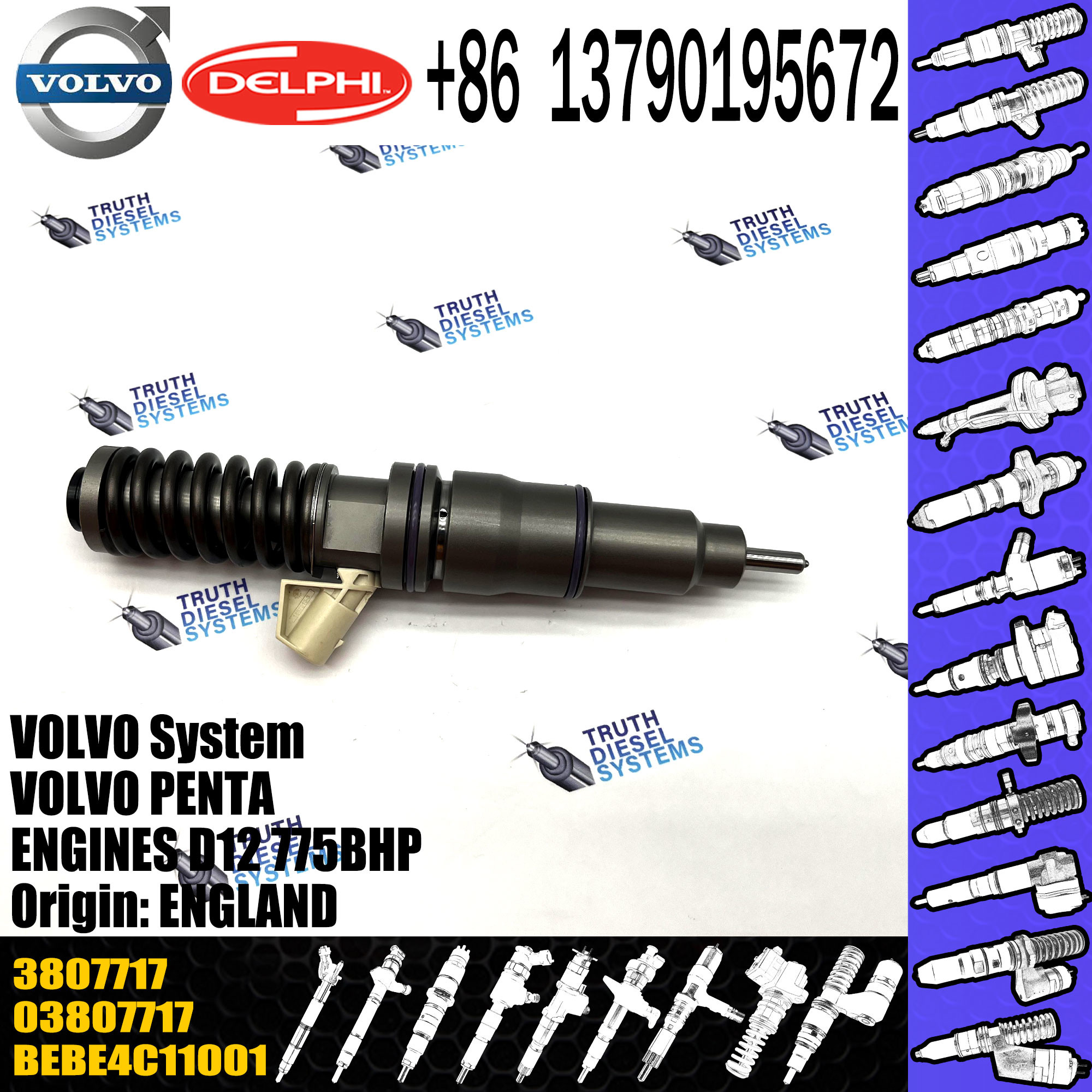 common rail injector 03807717 3807717 for VOL Penta D12 high quality auto parts injector nozzle 03807717 3807717