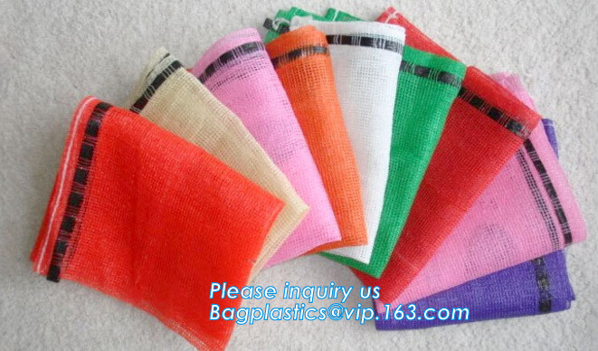 Strong tension PE material raschel mesh bag for eggplant onion potato,Orange polypropylene grid reusable raschel produce