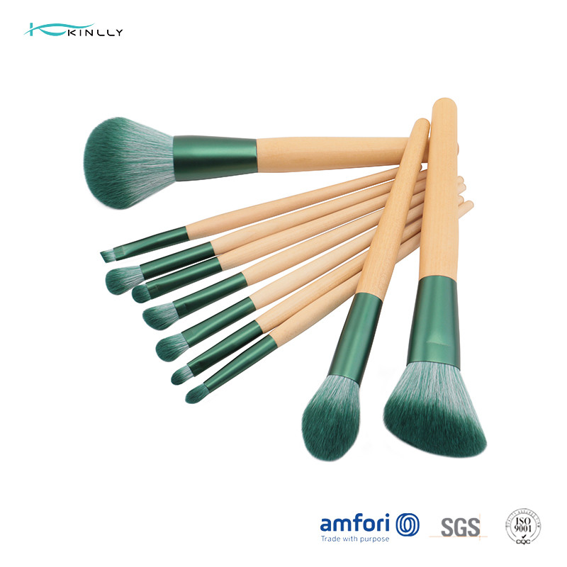 Cosmetic Tools 10pcs Synthetic Makeup Brush Set With Wooden Handle