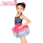 Rainbow Kids Dance Clothes Curly Hem Skirt Sequin Tiered Dress Back Straps Cross