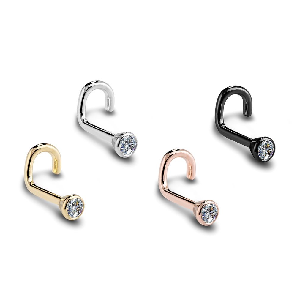 20G 1.5/2/2.5/3mm Zircon Gem Bone Nose Stud Piercing Earring Anodized Rose gold Color Nose Ring Prong CZ Nose Jewelry