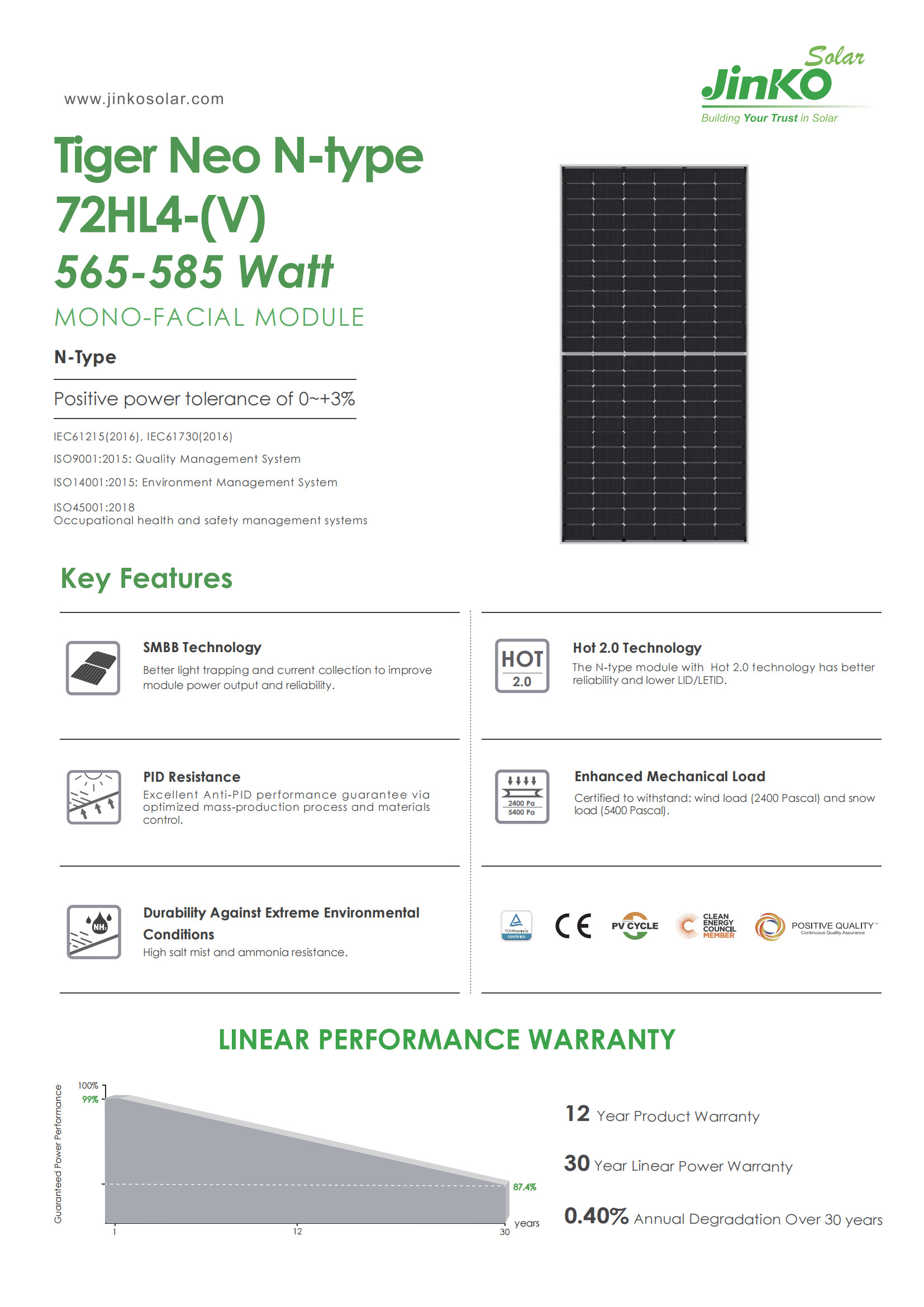 AKS Jinko Tiger Neo N-Type 72HL4-V Jinko Solar Panel 565W 570W 575W 580W 585W