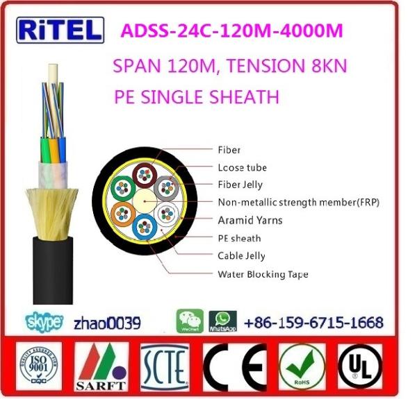 Buy cheap ADSS fiber optic cable ADSS-48C, 200M SPAN, SINGLE PE SHEATH for 10kv,35kv from wholesalers