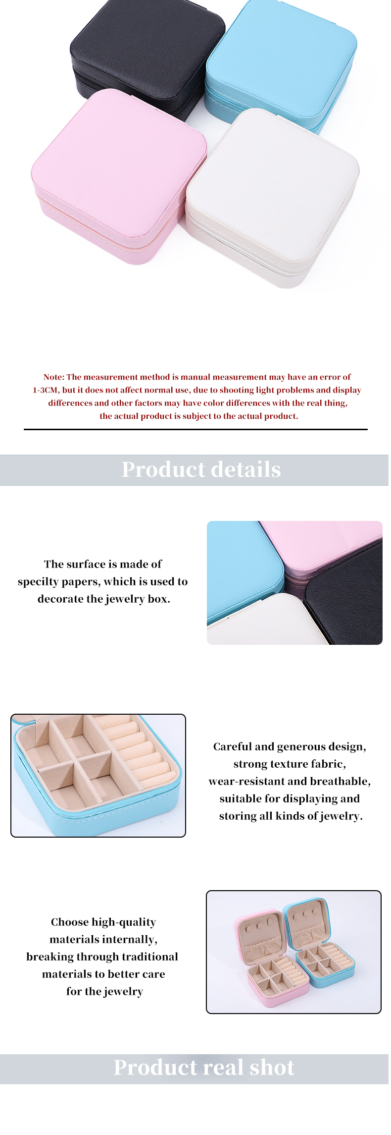 Han Hong Custom Logo Travel Jewelry Packaging Box for Earrings Necklace Ring Storage