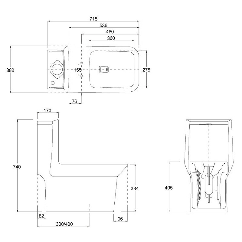 Dual Flush Elongated One Piece Commode Seat Included