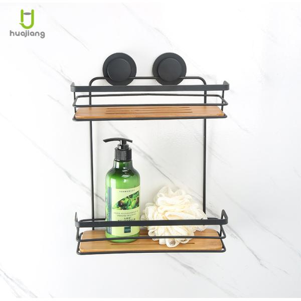 Buy cheap Black Bamboo Bathroom Shower Rack With Easy-Lock Suction Wall Mounted Basket Shelf from wholesalers