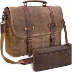 MENS MESSENGER BAG 15.6 INCH WATERPROOF VINTAGE GENUINE LEATHER WAXED CANVAS