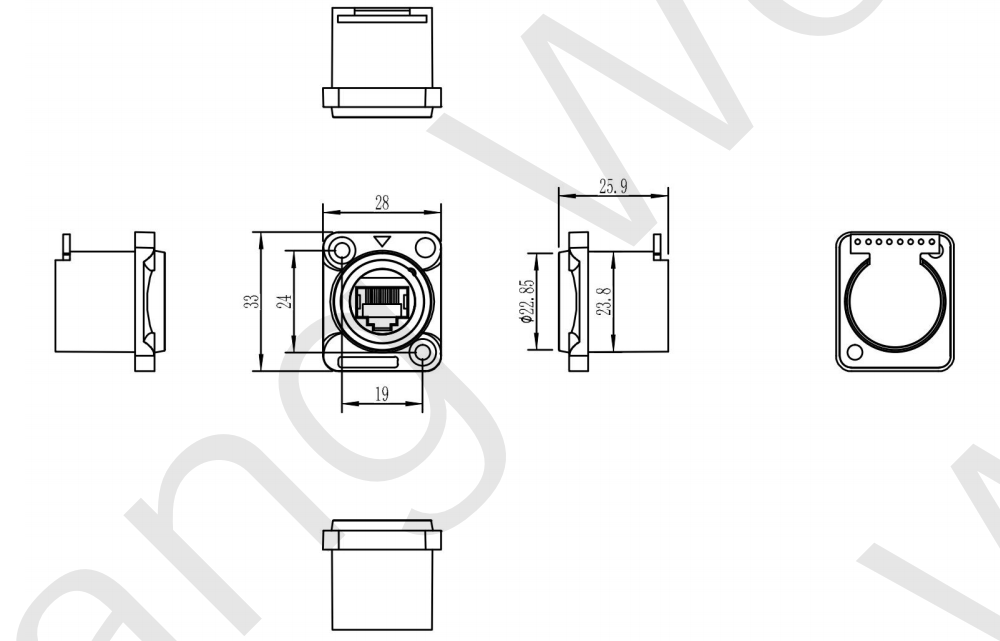 Outdoor 8 Pin Rj45 Waterproof Female Connectors Ethernet D Style Signal Sockets 8P8C RJ45 Panel Connector PCB Board Female