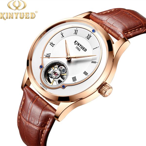 Buy cheap KINYUED tourbillon mens automatic watch skeleton mechanical water resistant watch men wristwatch from wholesalers