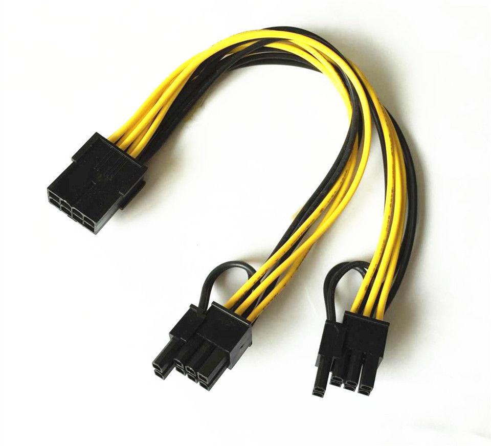 18AWG Pure copper PCIE 8 Pin female to 2x 8 Pin ( 6+2pin ) male cable GPU Power Extension Cable connector 8pin 20cm
