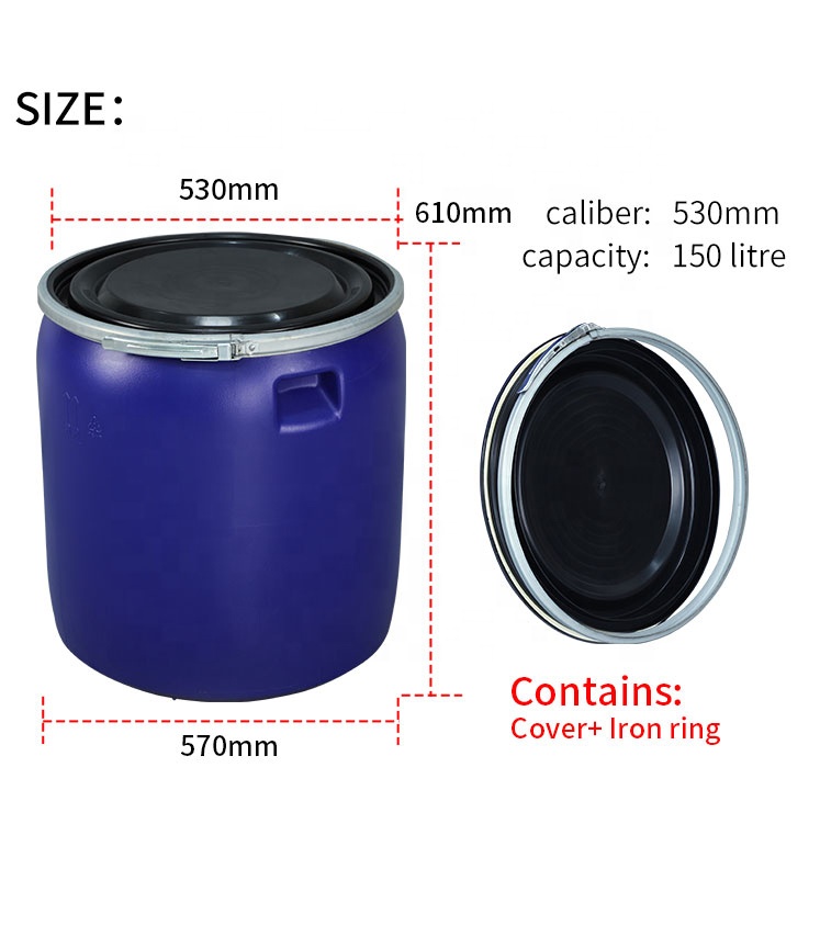ISO9001 150L Blue HDPE Plastic Barrels 530*70*610mm Food Level