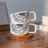 Buy cheap Floral Blue Ceramic Coffee Cup And Wooden Saucer Porcelain Kaffeetasse With Wood Matt from wholesalers