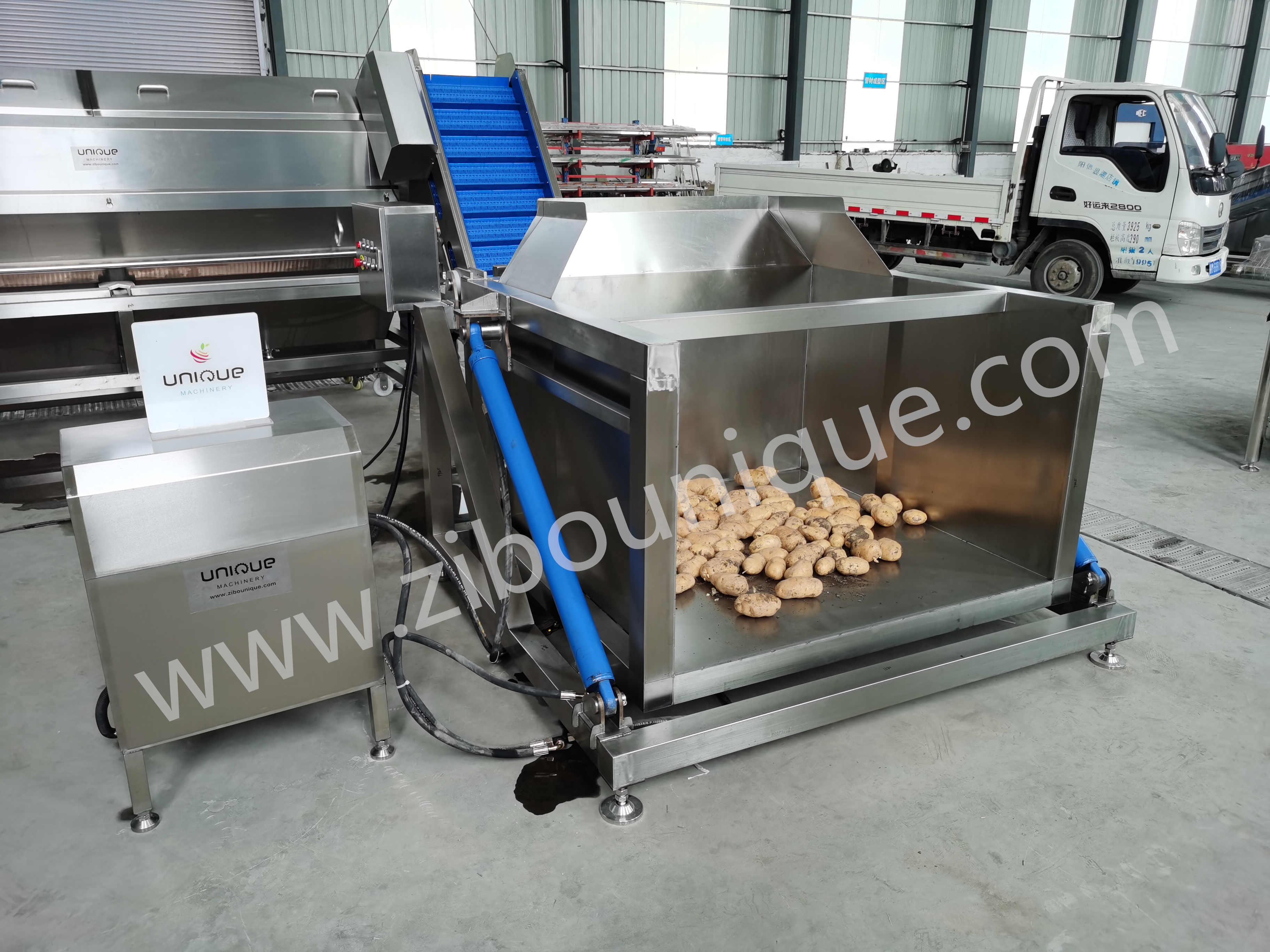 304 Stainless Steel Automatic Hydraulic Bin Dumper for Loading Fruit and Vegetables