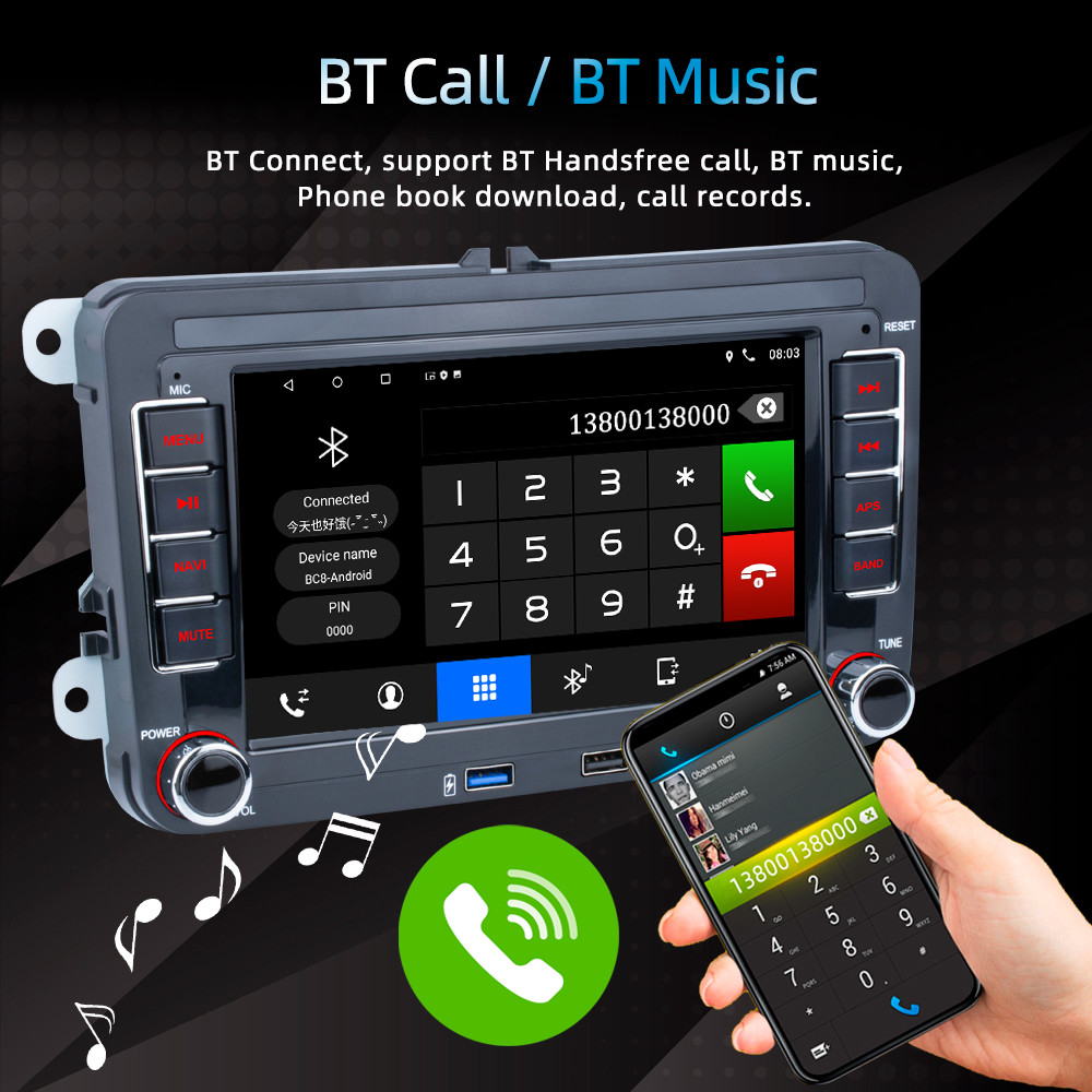 Touch Screen 7'' VW Android Car Stereo 2 Din For VW Skoda Octavia Golf Passat B6 Polo