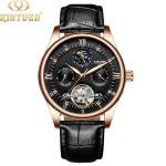 KINYUED genuine leather tourbillon mens automatic watch men moon phase watch men