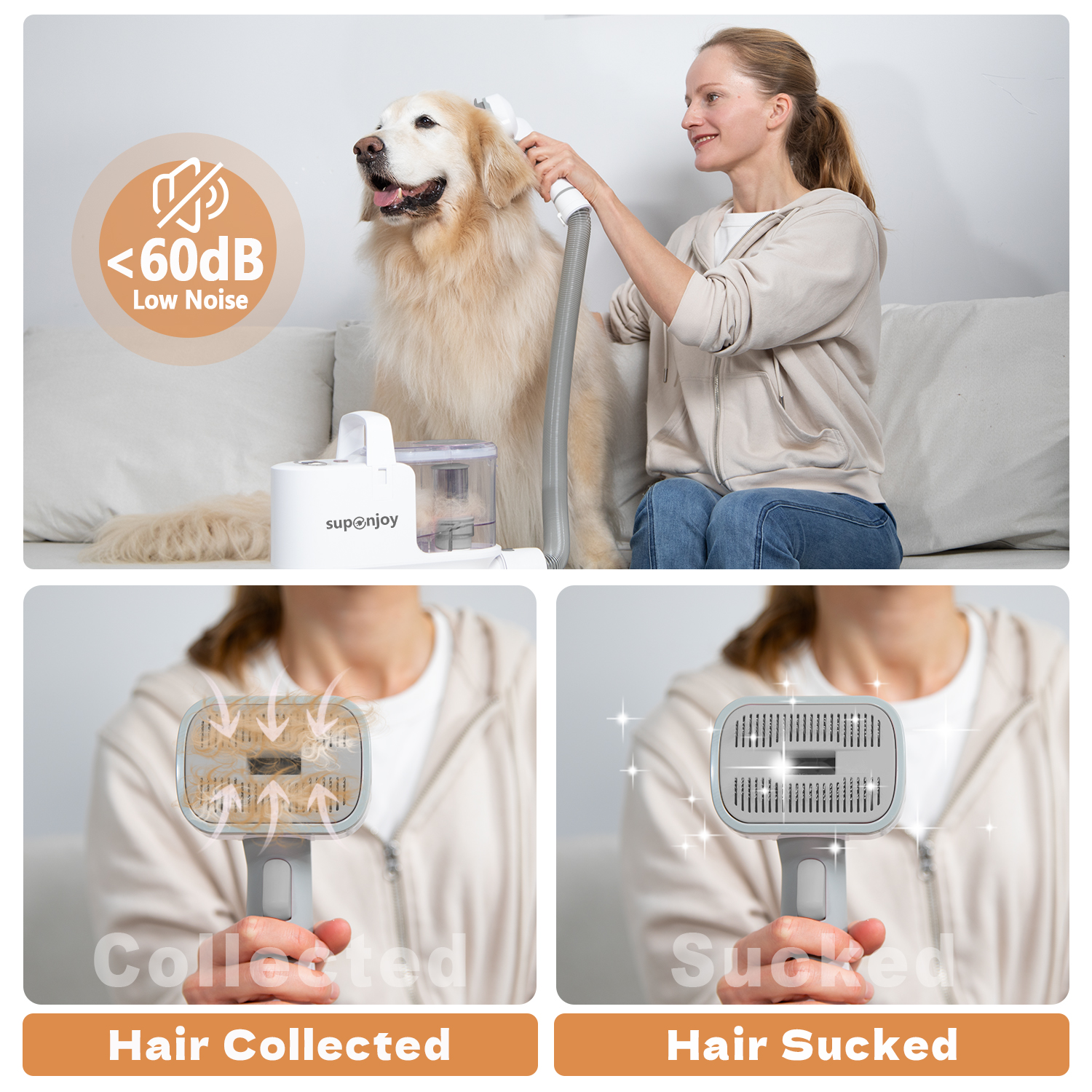 6 Grooming Tools included in 3.9kg White Pet Grooming Vacuum for Dog Cat