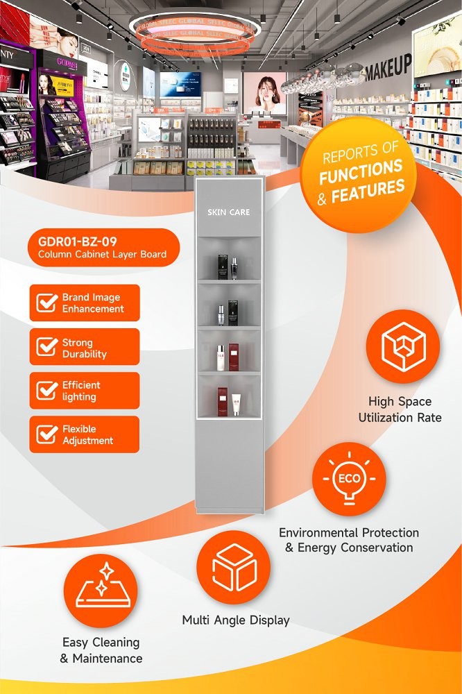 GDR01-BZ-09 Retail Display Column with Grey Over-Oil Board and LED Strip Lights for Fashion Boutiques