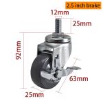 EDL Casters Light Duty 2.5inch 70kg Threaded TPU Caster by Swivel and Brake type