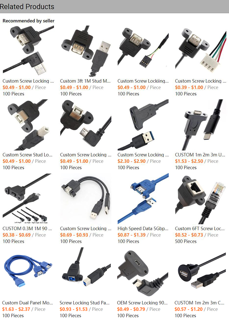 Screw Locking Mini Micro B Type C RJ45 Ethernet Male to Female USB Panel Mount Extension Cable