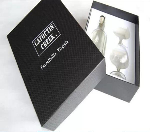 Buy cheap luxury one bottle wine and two glasses lid and base packaging gift paper box from wholesalers