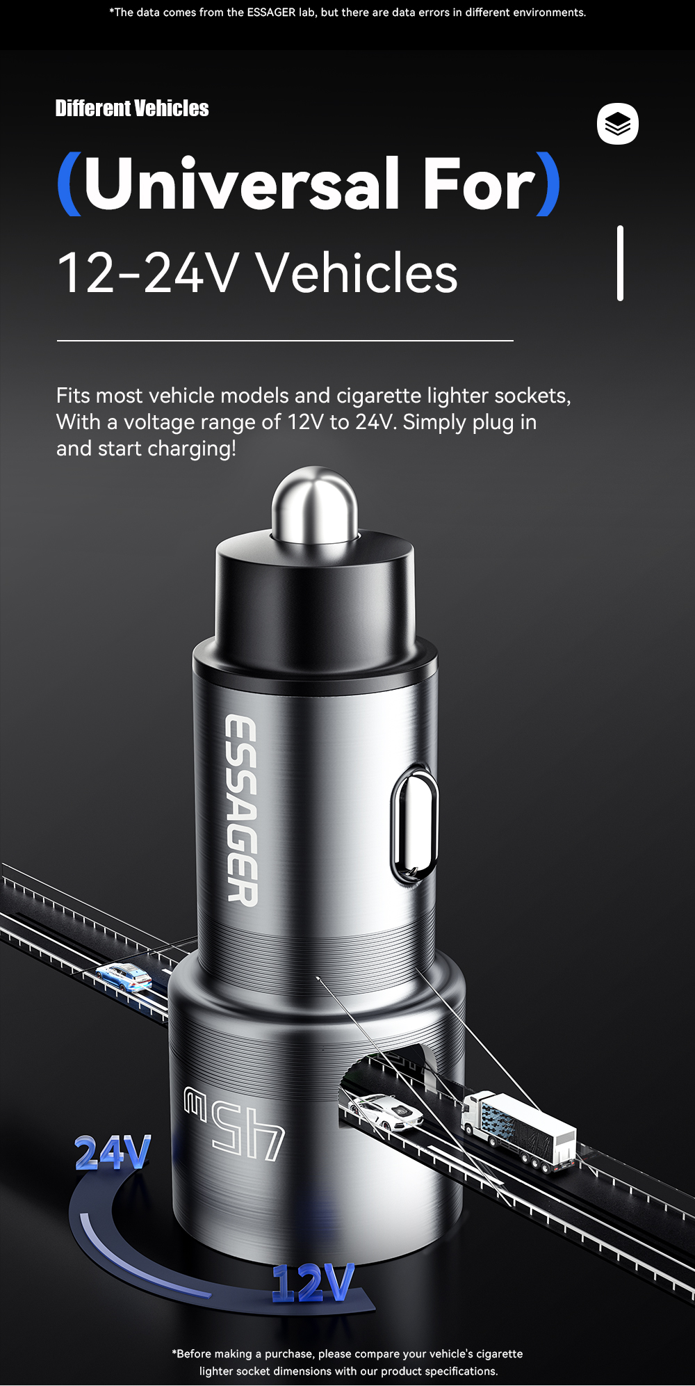 ESSAGER ES-CC14 Series 3 Ports 45W USB L USB C Type C Fast Car Charger