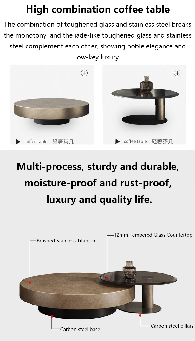 80X32 Stainless Steel Circle Round Glass Top Coffee Table Black Gold Base