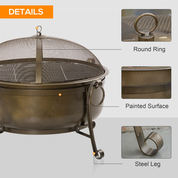 Outdoor Backyard Patio Garden Fire Pit with Charcoal BBQ Grill and Cover